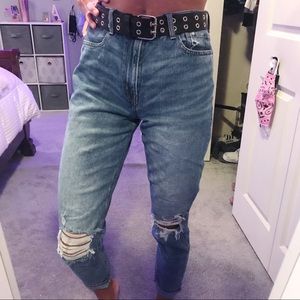 aeo dark wash mom jeans